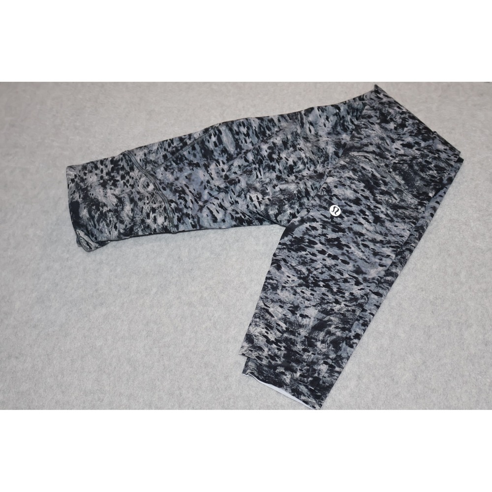 Lululemon Leggings Women 2 Gray Black Camo High Rise Activewear Gym Pants